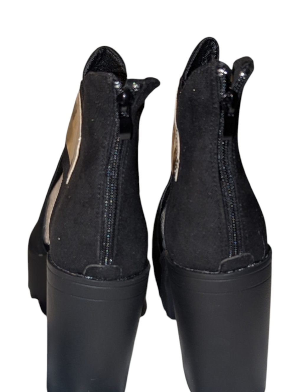 Black Platform Peep-Toe Heels with Gold Strappy Accent Women's Size 9 - Picture 8 of 9